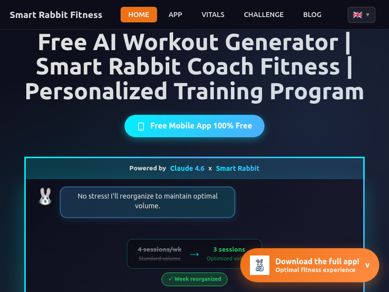 Free AI Workout Generator | Smart Rabbit Coach Fitness | Personalized Training Program